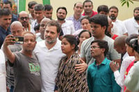 | Photo: PTI/Arun Sharma : Rahul meets Hathras stampede victims' families
